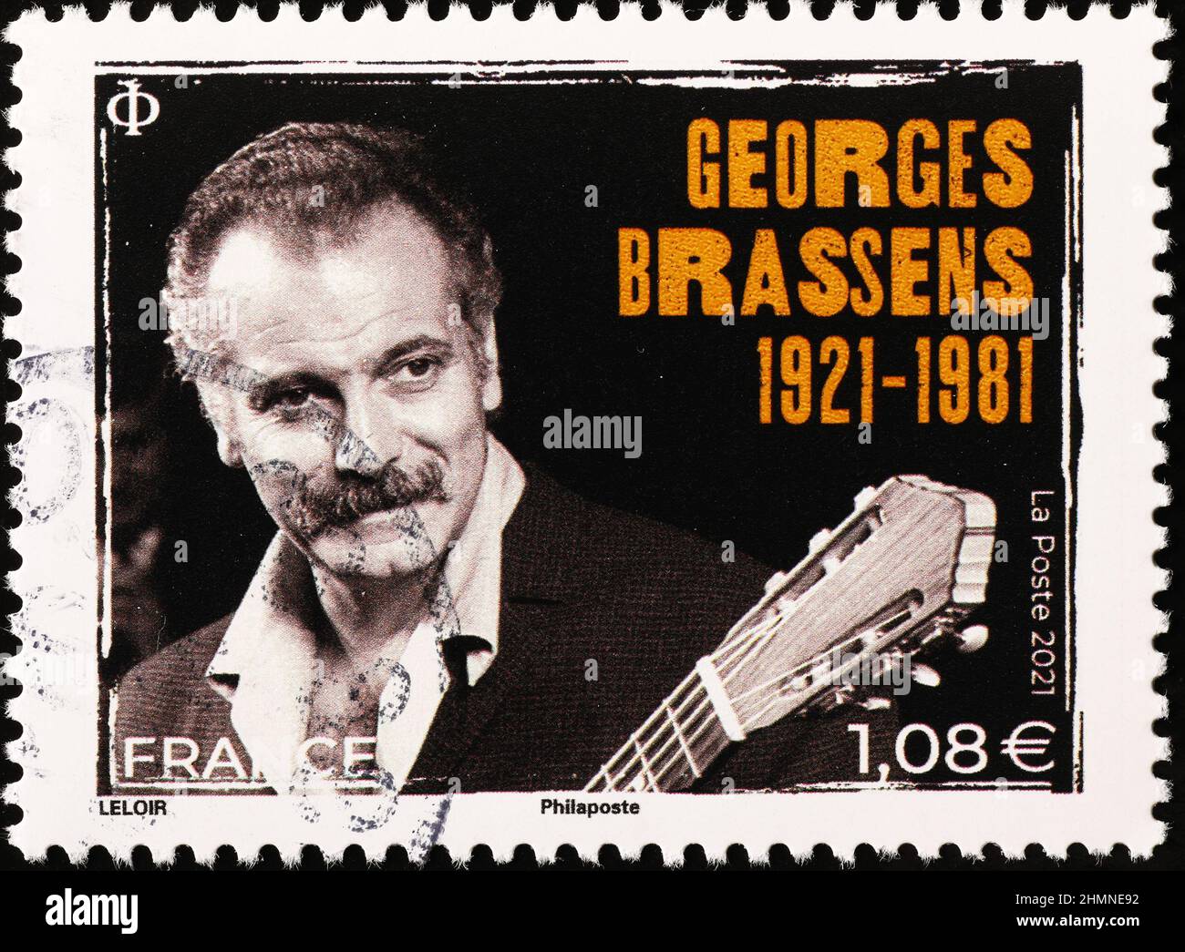 Georges Brassens sul francobollo francese Foto Stock