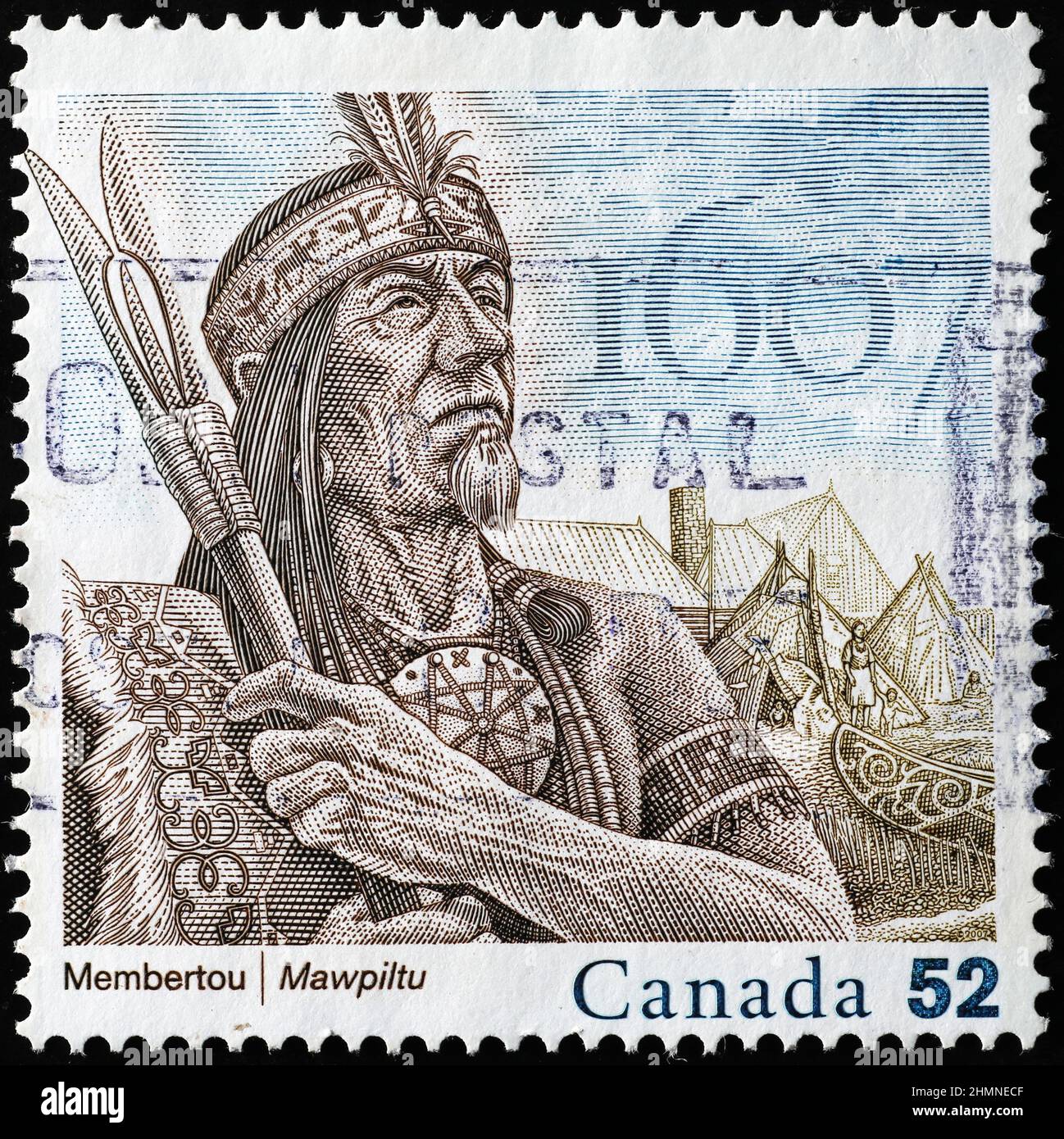 Il capo indiano Henri Membertou sul francobollo canadese Foto Stock