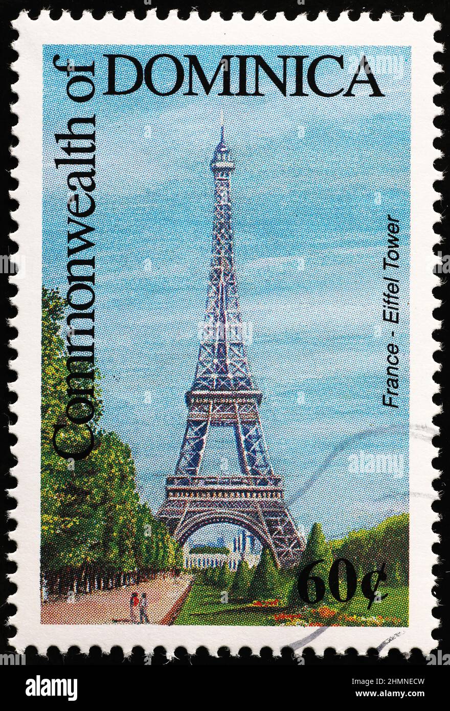 Immagine della Tour Eiffel sul francobollo di Dominica Foto Stock