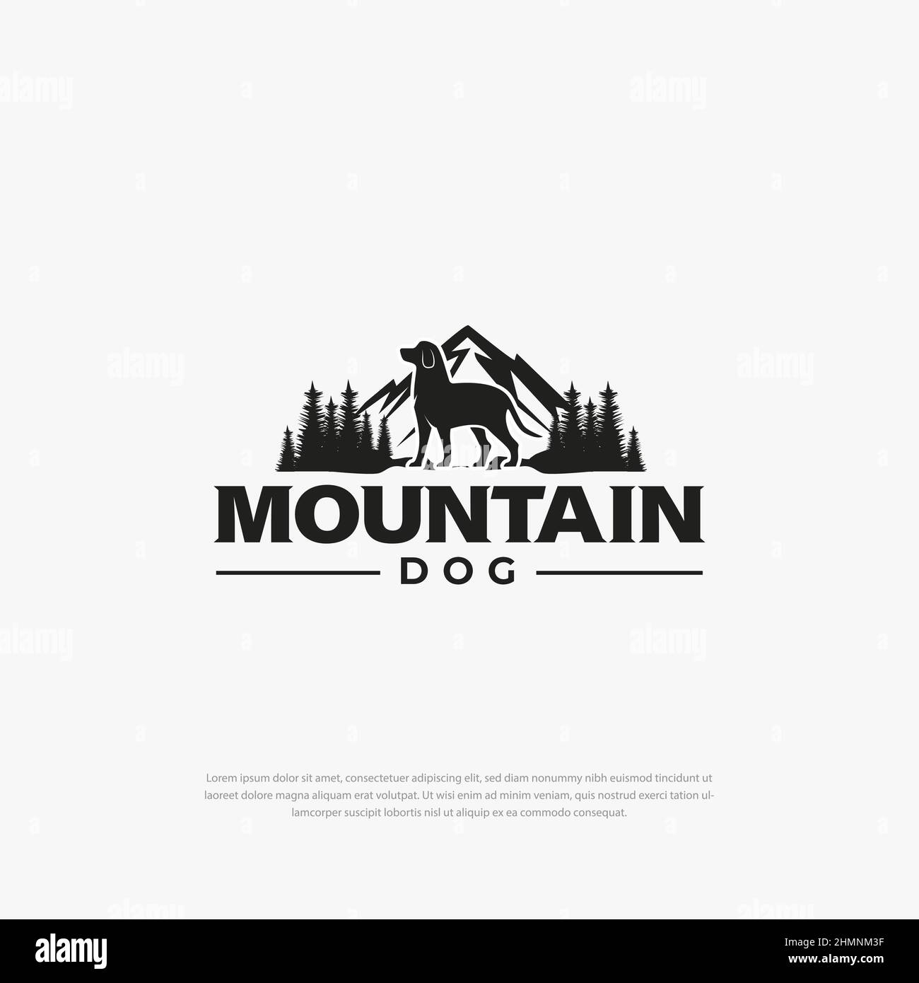 Logo del cane da montagna, ispirazione creativa del design della valle, modello vettoriale Illustrazione Vettoriale
