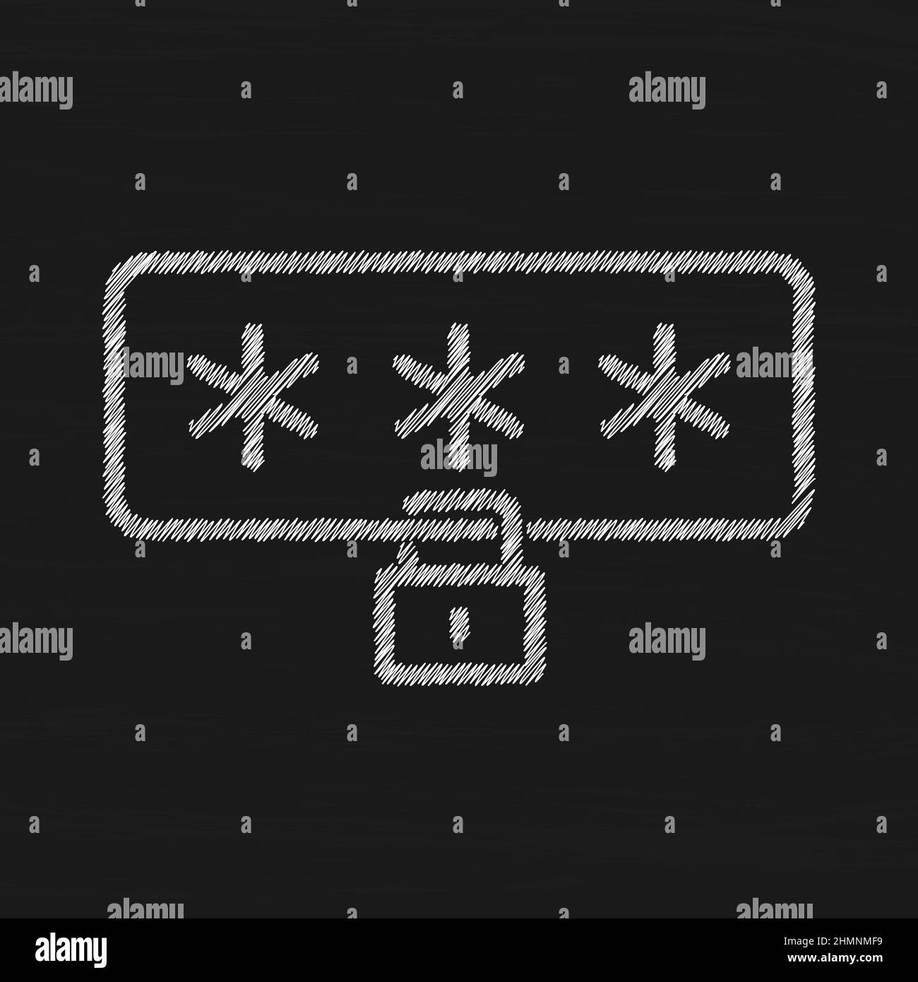 Icona del vettore di schizzo bianca nel campo password. Protezione simbolo di accesso sicuro Illustrazione Vettoriale