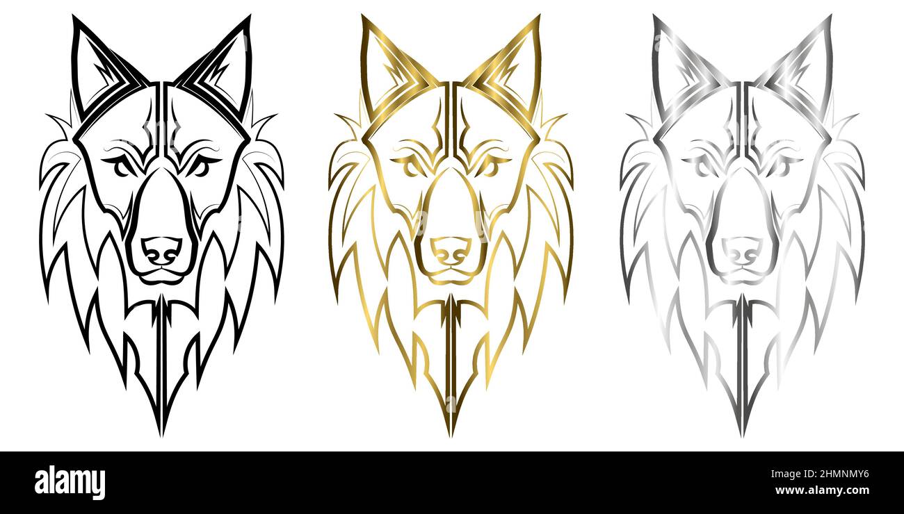 Line art della testa di lupo. Buon uso per simbolo, mascotte, icona, avatar, tatuaggio, T-Shirt design, logo o qualsiasi de Illustrazione Vettoriale