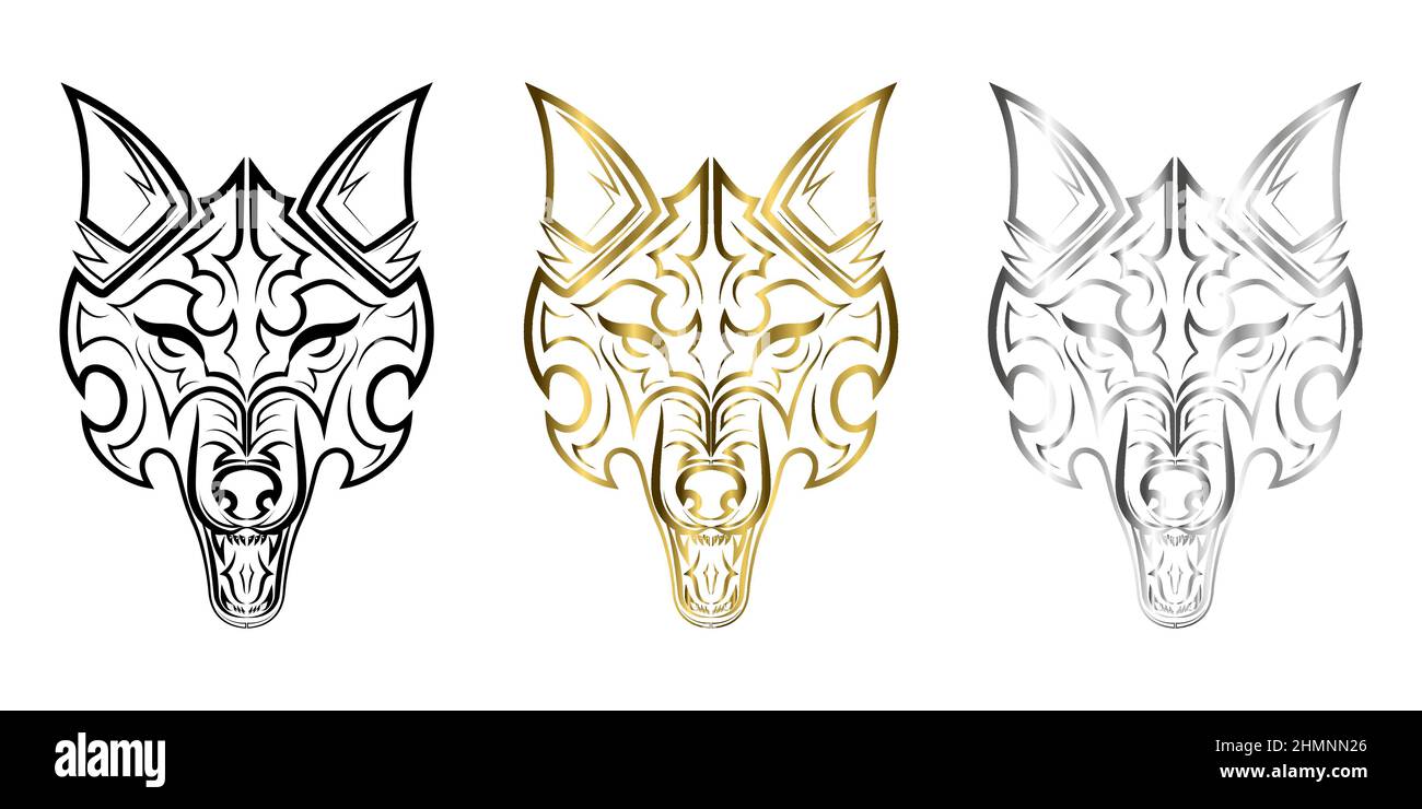 Line art della testa di lupo. Buon uso per simbolo, mascotte, icona, avatar, tatuaggio, T Shirt design, logo o qualsiasi design che si desidera. Illustrazione Vettoriale