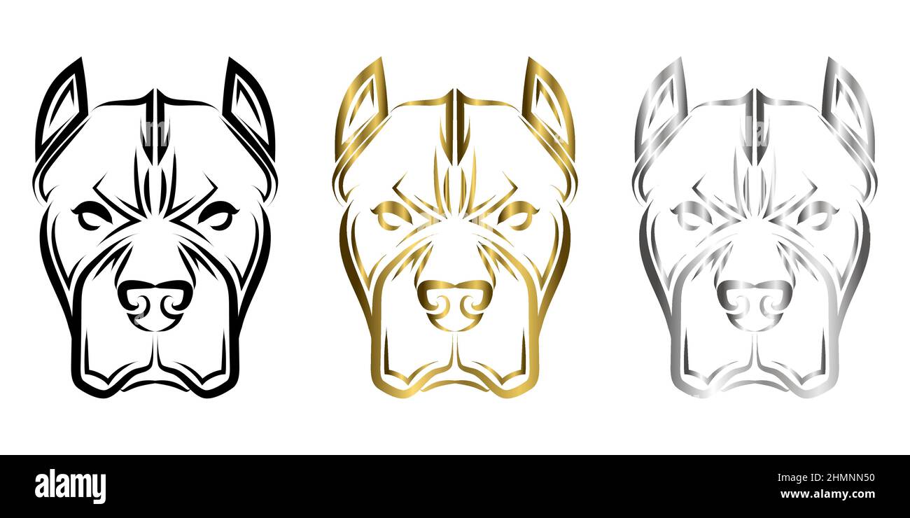 line art della testa del cane pitbull. Buon uso per simbolo, mascotte, icona, avatar, tatuaggio, T Shirt design, logo o qualsiasi design che si desidera. Illustrazione Vettoriale
