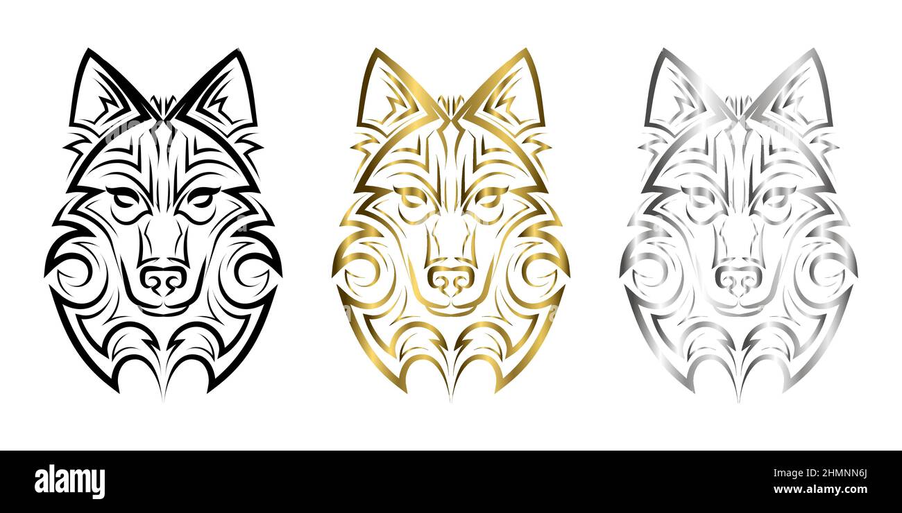 Line art della testa di lupo. Buon uso per simbolo, mascotte, icona, avatar, tatuaggio, T-Shirt design, logo o qualsiasi de Illustrazione Vettoriale