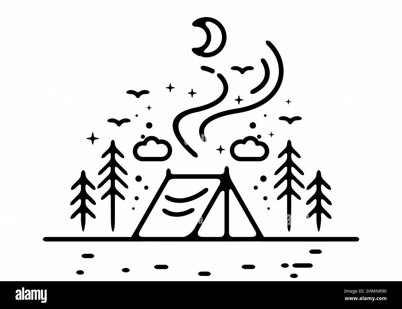 Illustrazione della linea d'arte del disegno della tenda del campeggio Illustrazione Vettoriale