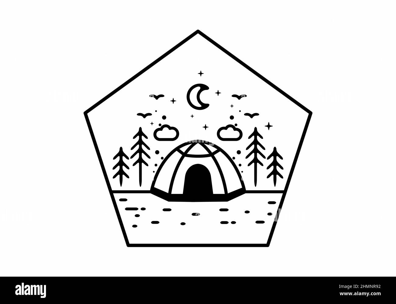Illustrazione della linea d'arte del disegno della tenda del campeggio Illustrazione Vettoriale