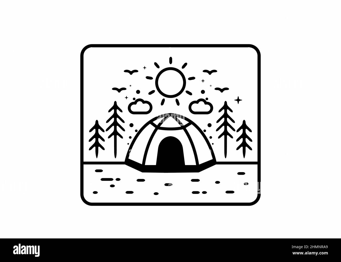 Illustrazione della linea d'arte del disegno della tenda del campeggio Illustrazione Vettoriale