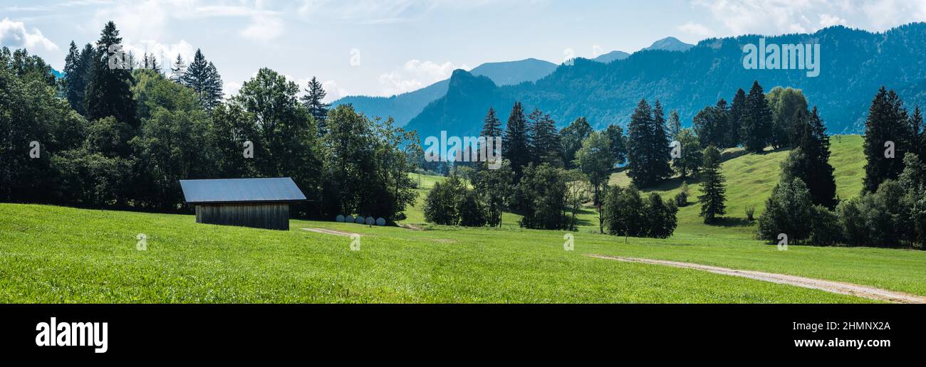 Vista panoramica sulla campagna tedesca intorno al villaggio Kappel, vista panoramica extra large a 180 gradi Foto Stock