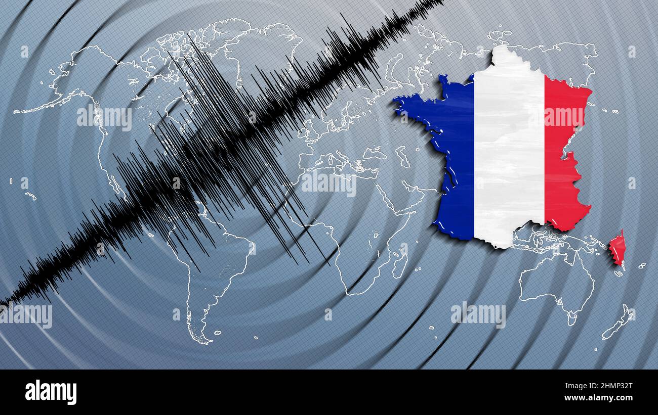Attività sismica terremoto Francia mappa Richter scala Foto Stock
