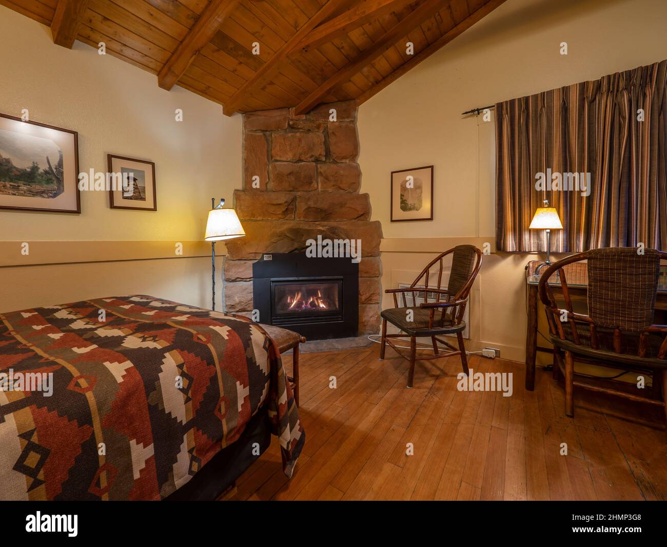 Cabina interna , Zion Park Lodge, Zion National Park, Utah. Foto Stock