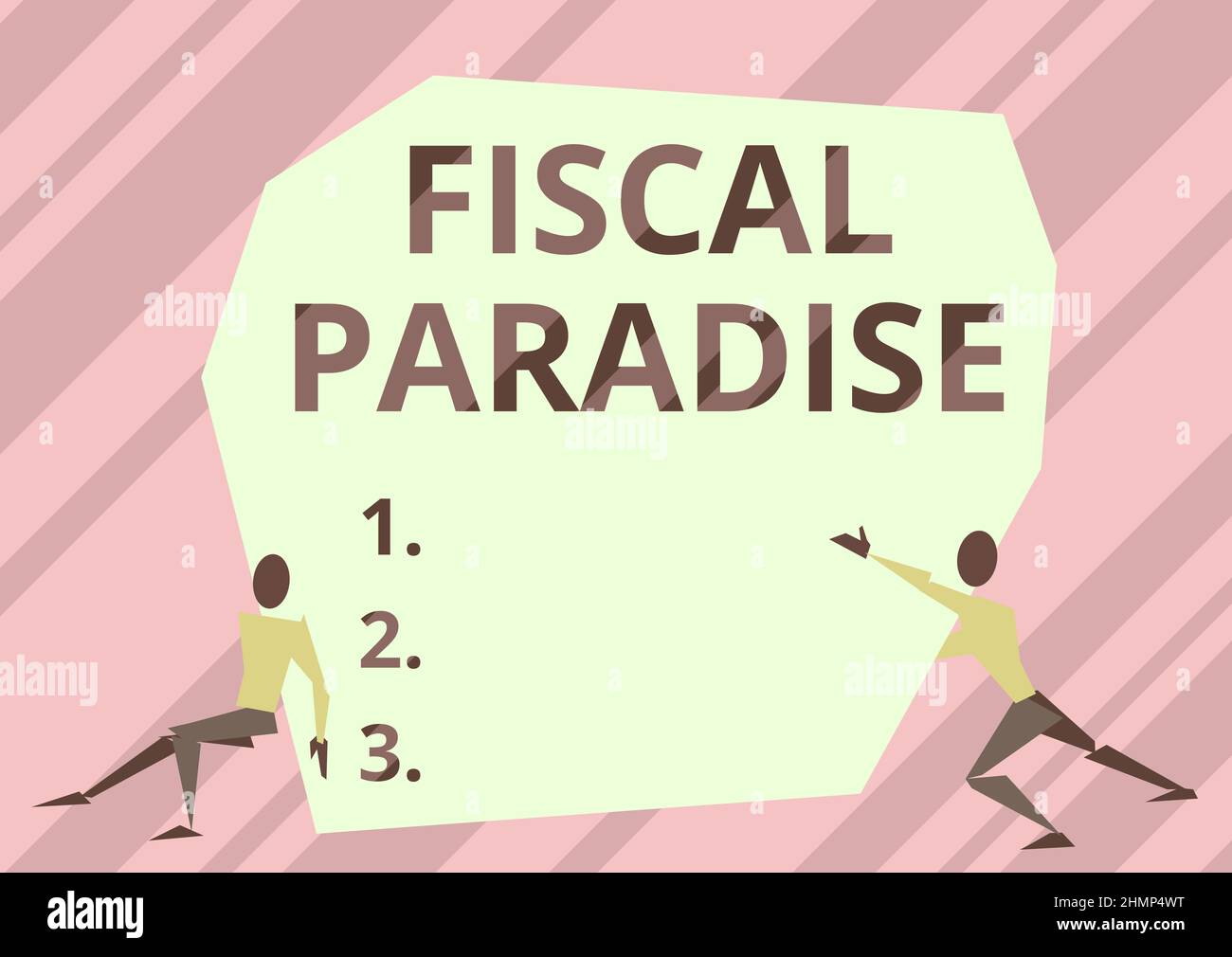 Segno di testo che mostra il paradiso fiscale. Business approccio lo spreco di denaro pubblico è un grande argomento di preoccupazione due uomini Illustrazione cercando di sollevare Extra Foto Stock