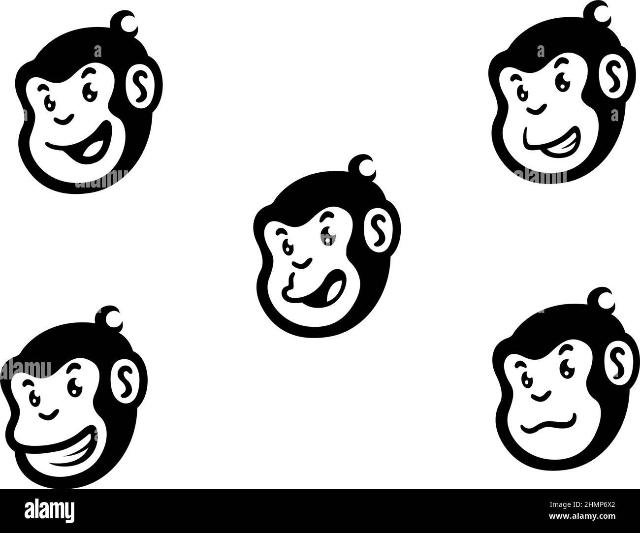 Set di testa del personaggio Funny Cartoon Monkey (Chimpanzee) Illustrazione Vettoriale
