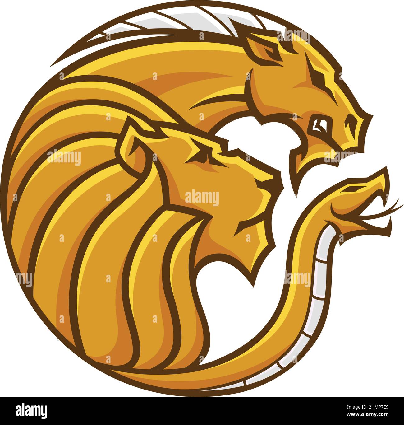 Testa di Chimera Round Logo Design Illustrazione Vettoriale