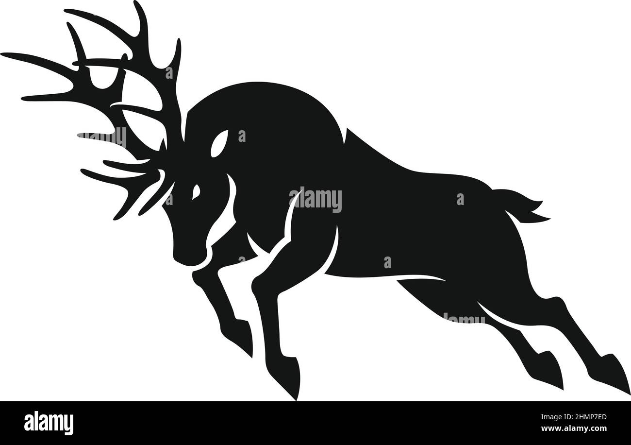 Silhouette di Male Deer Fighting con il suo Antler Illustrazione Vettoriale