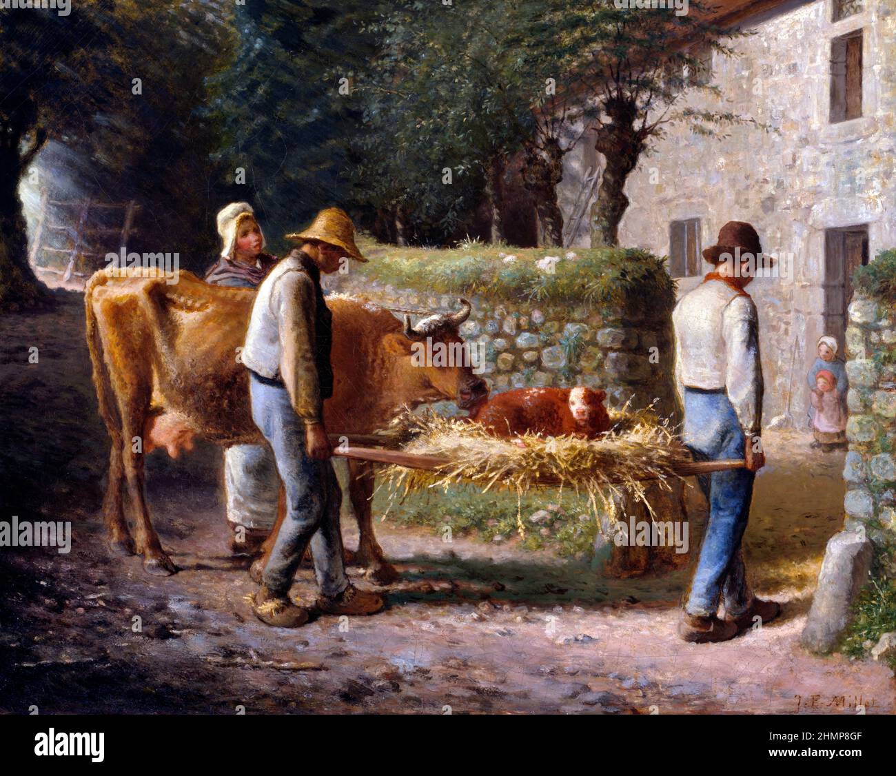Contadini che portano a casa un vitello nato nei campi da Jean-Francois Millet (1814-1875), olio su tela, 1864 Foto Stock