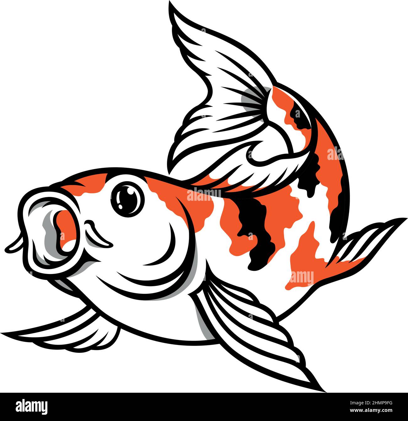 Carino Koi Fish con arancione e Nero che apre la sua bocca come a forma di O. Illustrazione Vettoriale