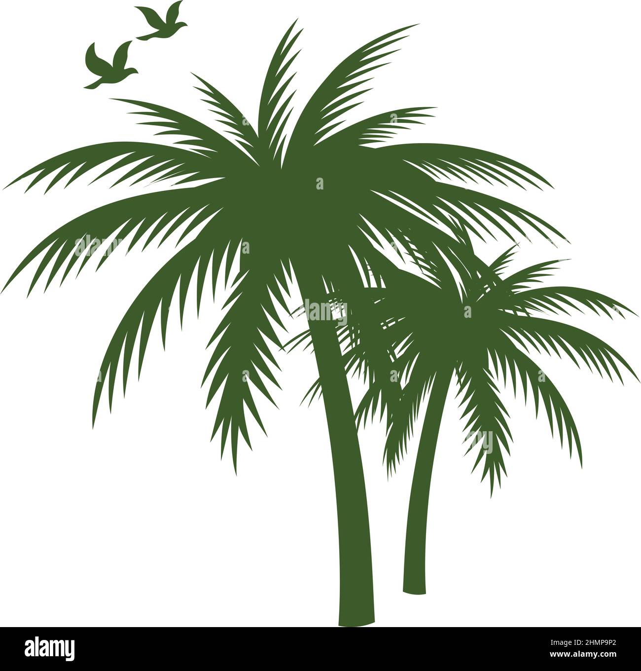 Silhouette semplice di palme con uccelli volanti Illustrazione Vettoriale