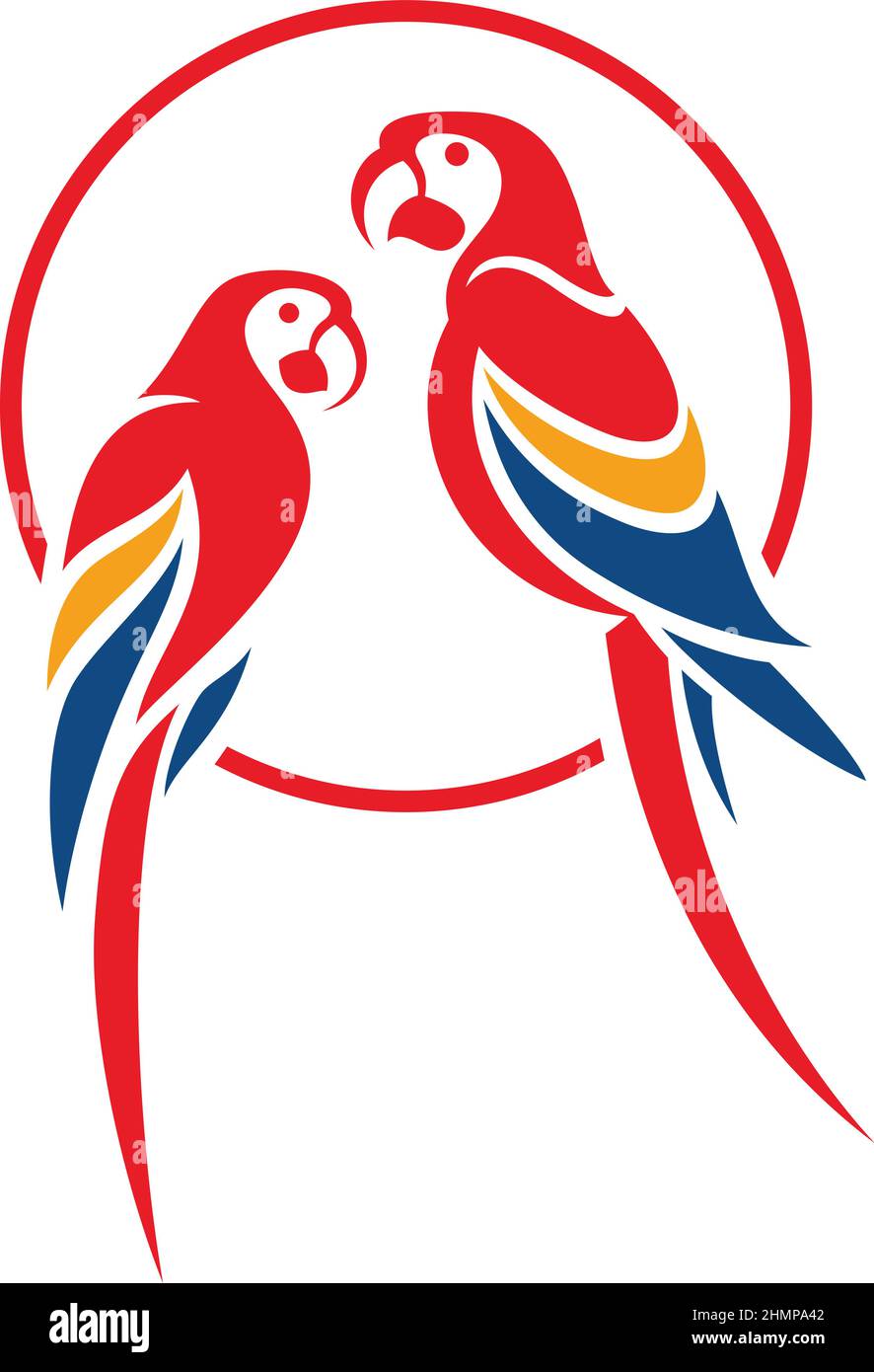 Due Scarlet Macaws (Parrot) in piedi nel Ring Simple Flat Design Illustrazione Vettoriale