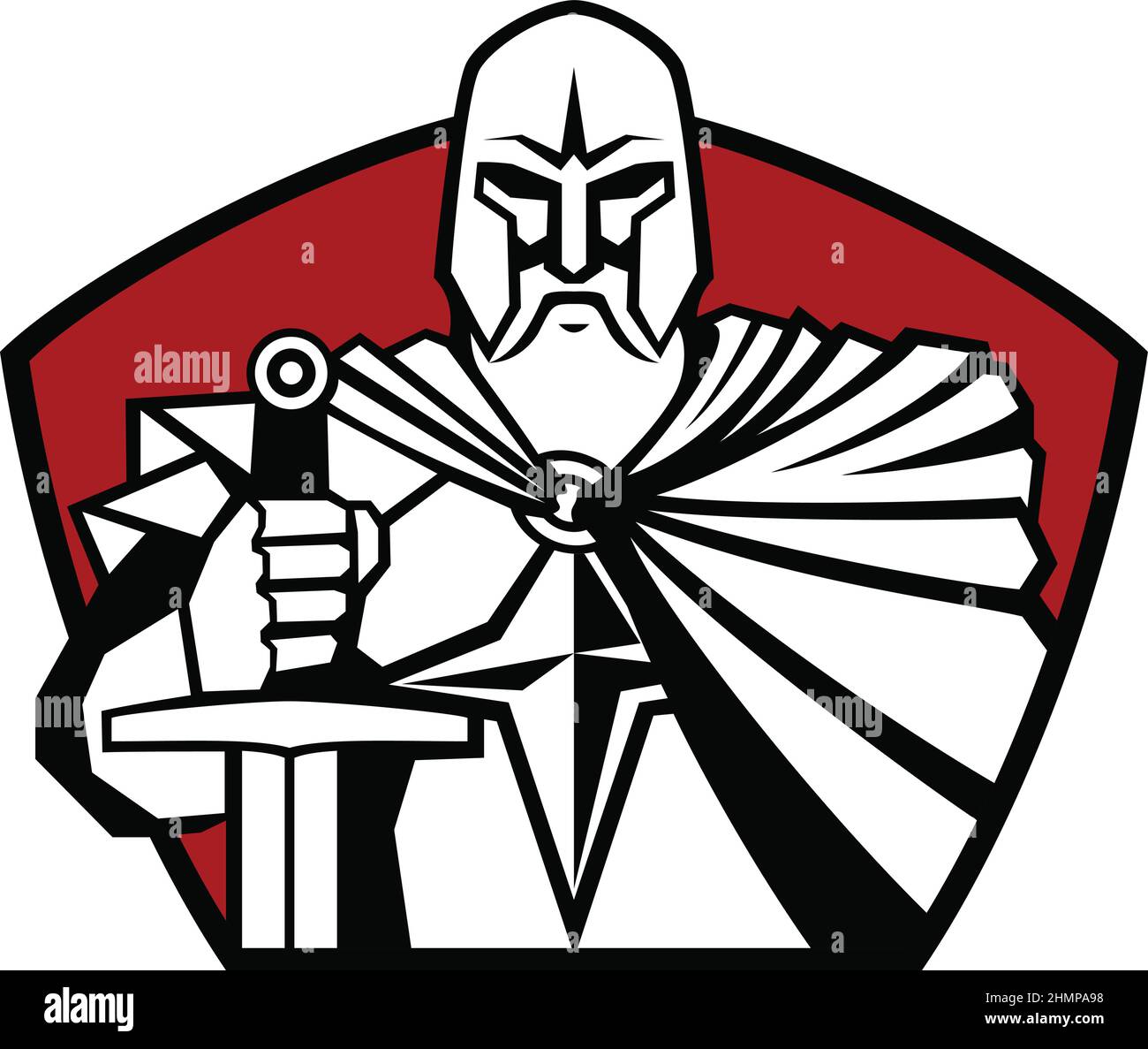 Old Knight Holding la sua spada Illustrazione Vettoriale