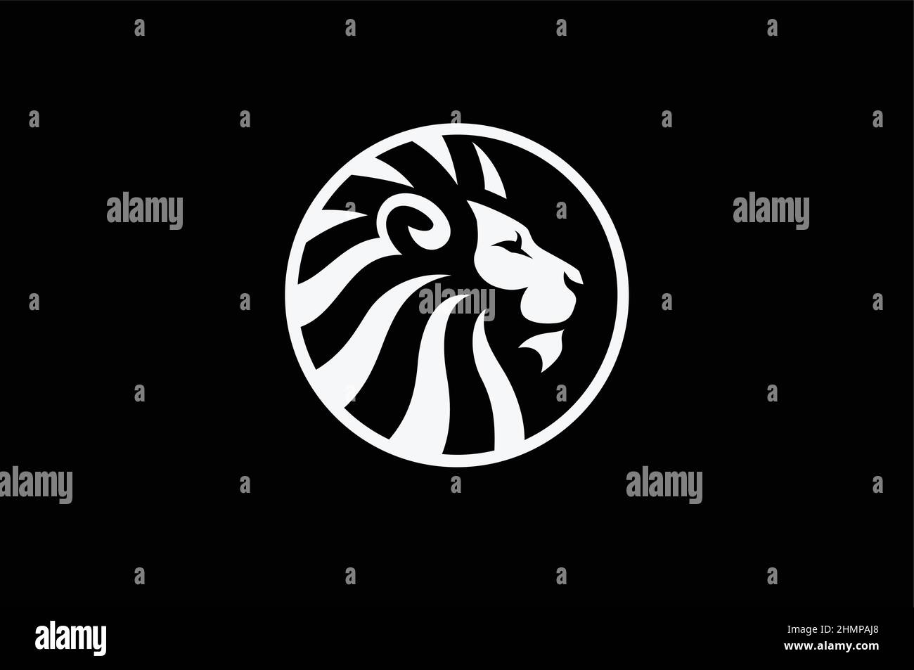 Logo rotondo di forte testa Lion Illustrazione Vettoriale