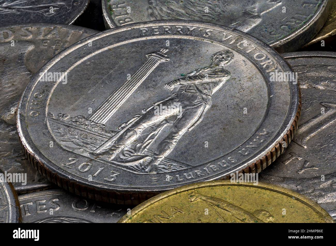 Perry’s Victory e International Peace Memorial Quarter Macro Shot Close Up Foto Stock