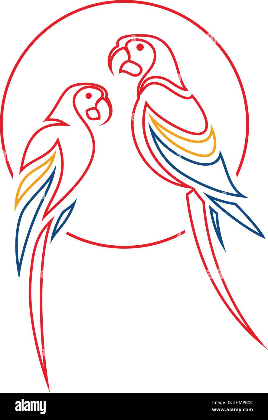 Due Scarlet Macaws (Parrot) in piedi nel Ring Simple Flat Design Illustrazione Vettoriale