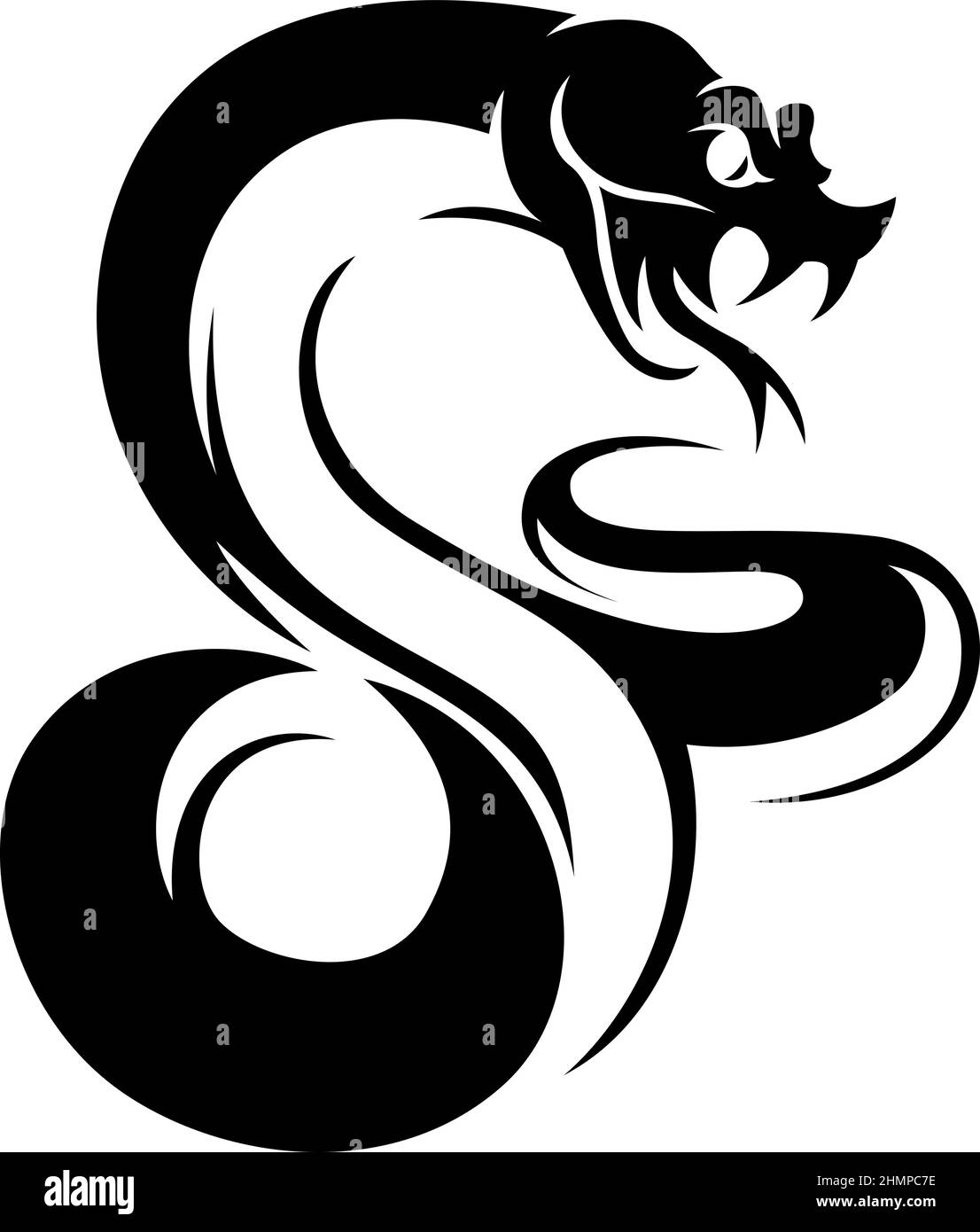 Il naso aggressivo Horned Viper (Snake) mostra i suoi Fangs e la lingua a forcella Illustrazione Vettoriale