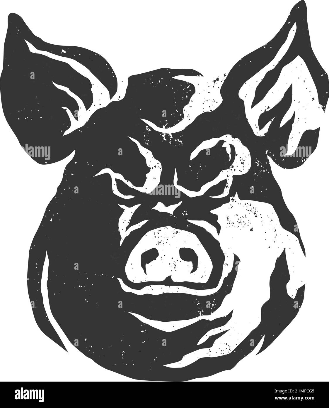 Gritty rustico testa di aggressivo Pig Illustrazione Vettoriale