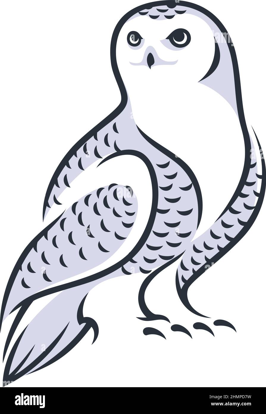 Design semplice ed elegante del vettore di civetta da neve in piedi Illustrazione Vettoriale