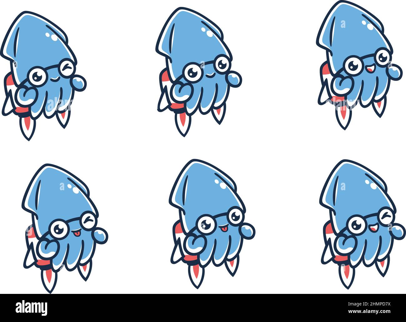 Set di Cute Squid personaggio con emozioni Illustrazione Vettoriale