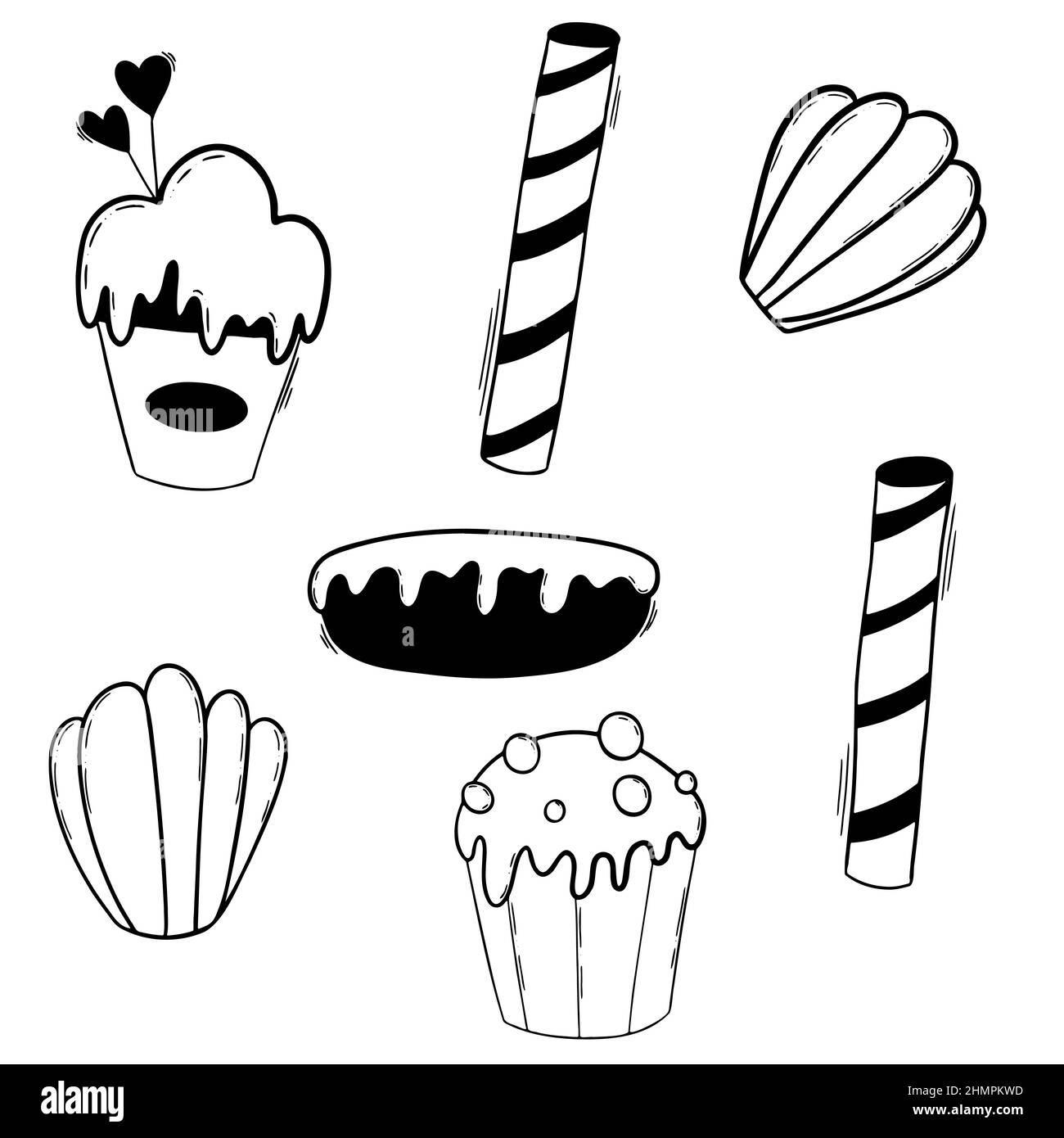 Panetteria con torta, gelato, ciambelle e biscotti madeleine. Illustrazione Vettoriale