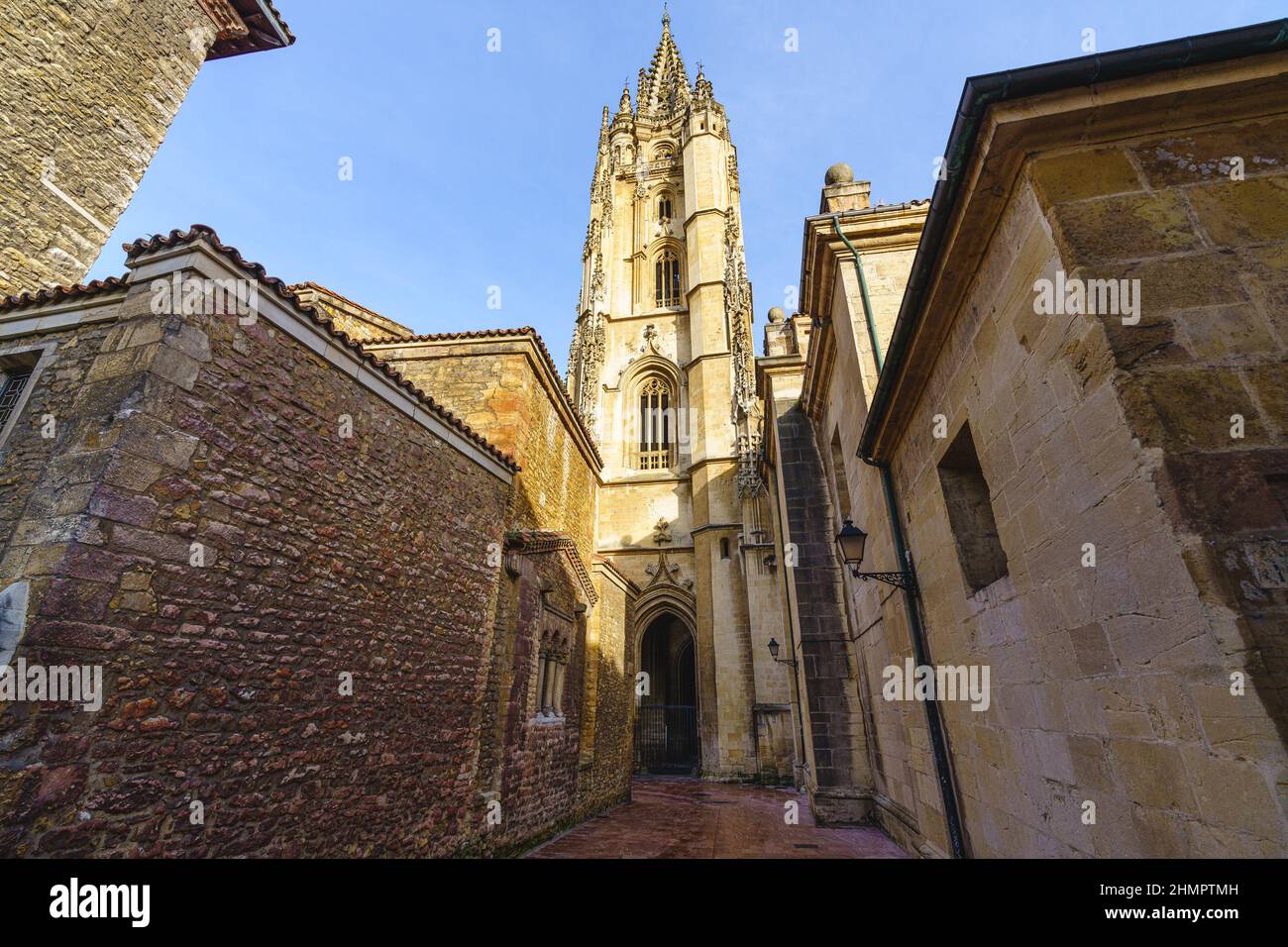 Vista della Cattedrale di Oviedo, Uvieu, nelle Asturie, Spagna Foto Stock
