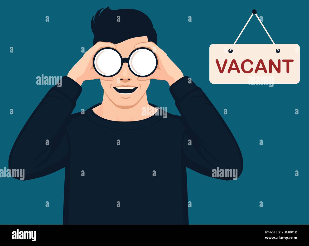 business man manager con binocoli, unisciti a noi libero assunzione aperta e concetto di assunzione, hr team illustrazione vettoriale Illustrazione Vettoriale