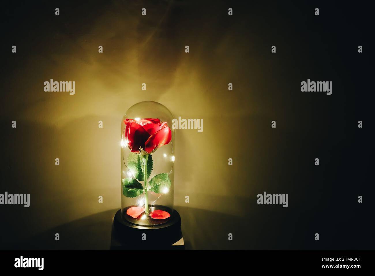Romantica rosa illuminata in una fiasca di vetro, romantico regalo d'amore Foto Stock