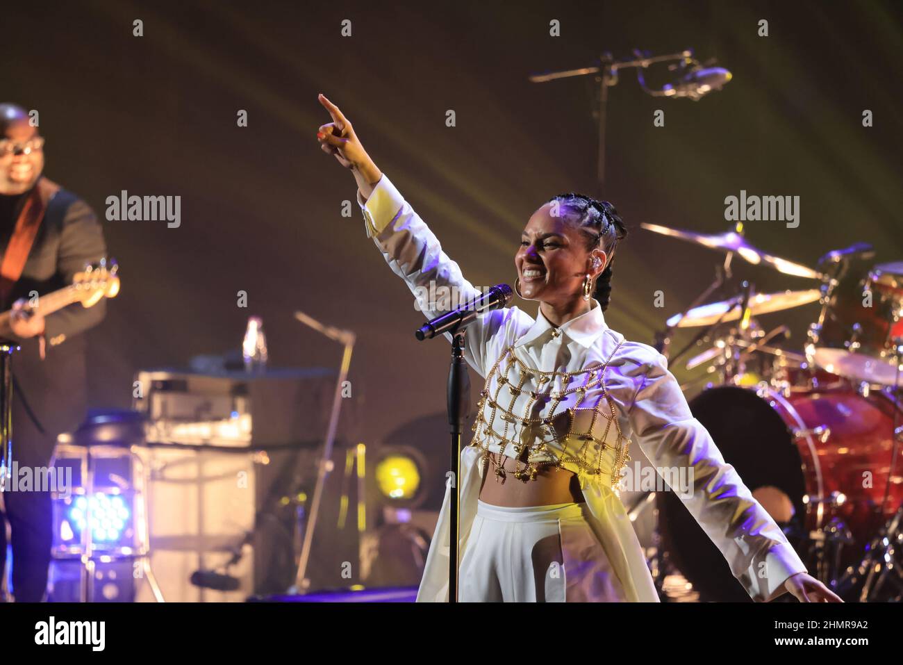 Alula, Arabia Saudita. 11th Feb 2022. Alicia Keys si esibisce durante il concerto "una sola notte" ad AlUla, Arabia Saudita, 11 febbraio 2022. Credit: Wang Haizhou/Xinhua/Alamy Live News Foto Stock