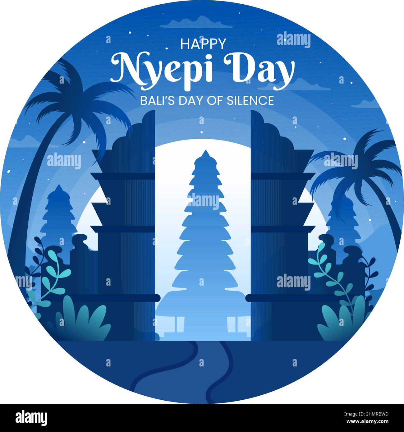 Happy Nyepi Day o il silenzio di Bali alle cerimonie indù sullo sfondo del Tempio o pura Illustrazione adatta per Poster Illustrazione Vettoriale