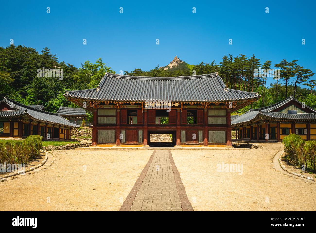 Singyesa in Onjongri, Provincia di Kangwon, Corea del Nord. Traduzione: Tempio di Singyesa, Monte Kumgang Foto Stock