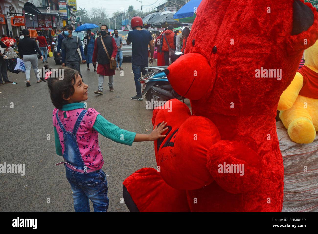 Kolkata, Bengala Occidentale, India. 10th Feb 2022. I falchi vendevano giocattoli Teddy soft il giorno di happyÂ teddyÂ. Hanno mostrato orsacchiotti sulla macchina parcheggiata sul Road.Many ragazzi e ragazze sono venuti qui a buyÂ orsacchiotti come regali toÂ theirÂ cari ones.Valentine's WeekÂ sta andando in pieno swing attraverso il mondo, mentre le coppie celebrano i giorni dell'amore facendo gesti unici e amorevoli l'uno per l'altro. Dopo celebratingÂ Chocolate Day il 9 febbraio, tutti i lovebirds sono impostati per suonare in Teddy Day con i loro partner giovedì 10 febbraio. Il giorno di Teddy cade il theÂ quarto giorno della settimana di San Valentino. Persone io Foto Stock