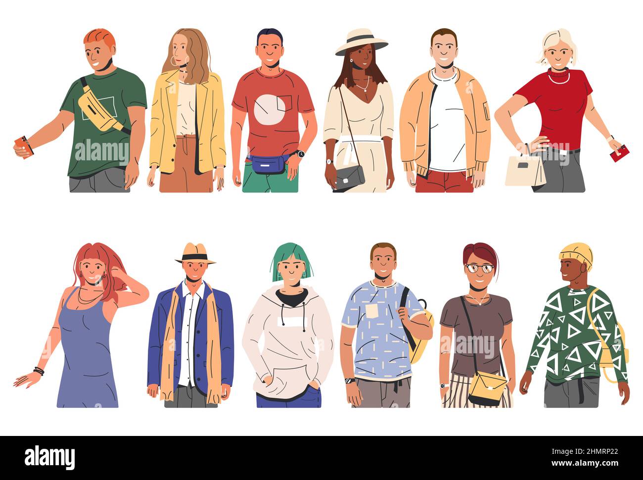 Gruppo di personaggi della moda. Illustrazione Vettoriale