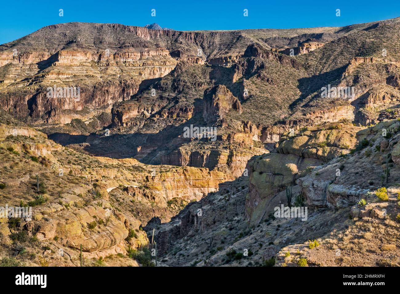 Fish Creek Canyon, Horse Mesa in Superstition Mountains dal punto di vista Fish Creek Hill su Apache Trail (strada 88), Arizona, Stati Uniti Foto Stock