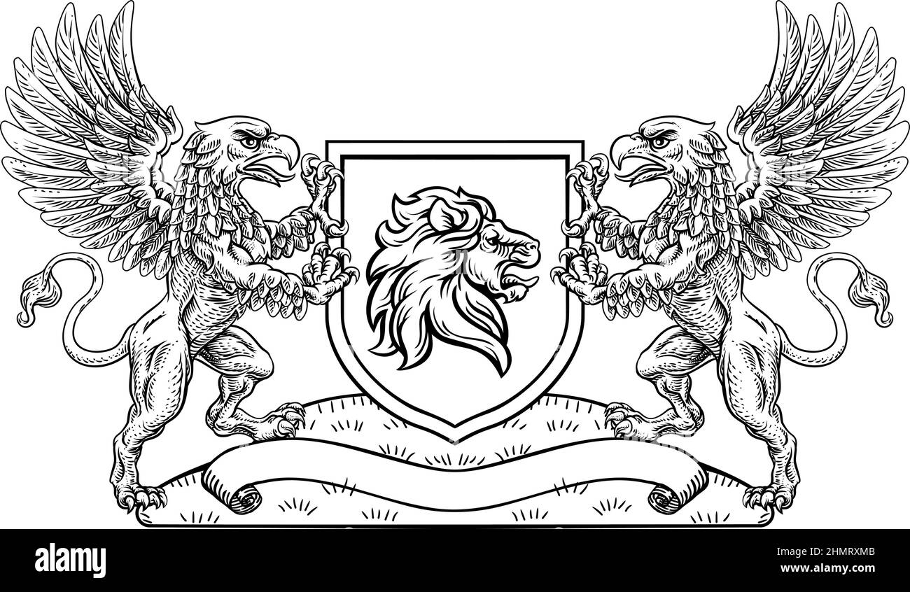 Stemma Crest Lion Griffin O Griffon Shield Illustrazione Vettoriale