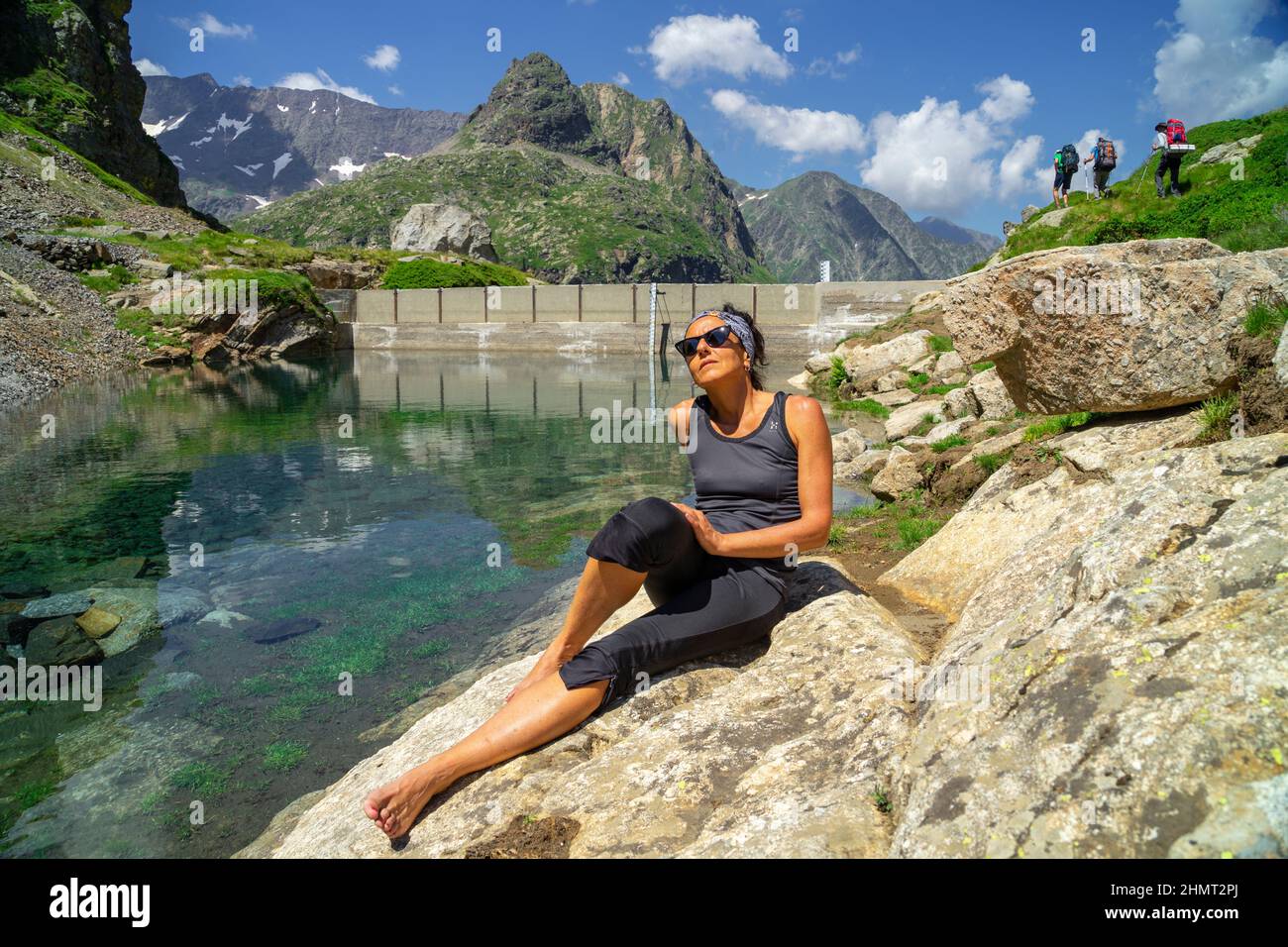 Lac de Pouchergues, louron, Cordillera de los Pirineos, Francia Foto Stock