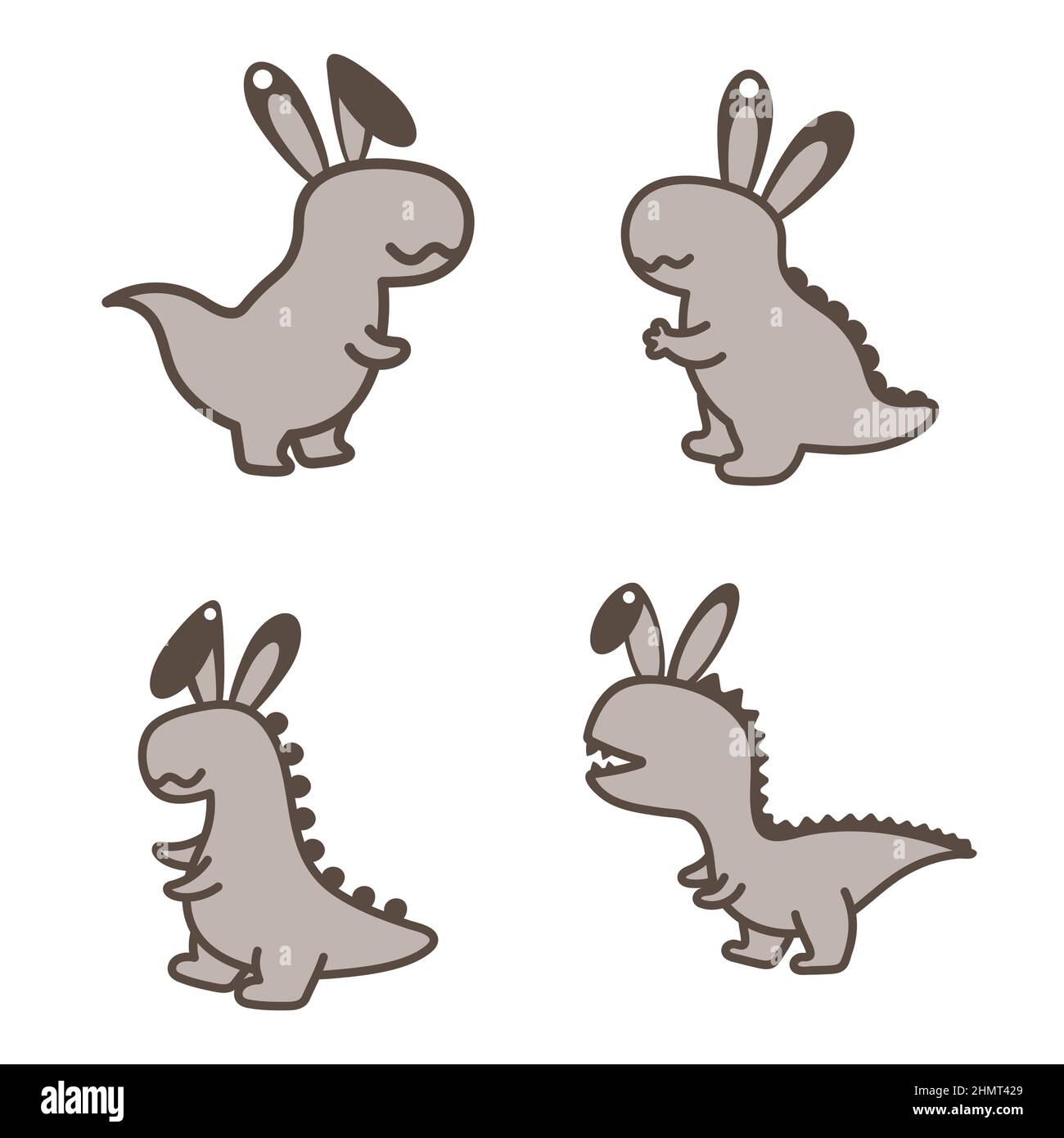 Adorabile Dino di Pasqua nome del carrello. Sagoma di taglio laser per legno. Decorazione in carta stratificata. Stampa, taglia, colla. Caccia all'uovo per bambini modello laico Illustrazione Vettoriale