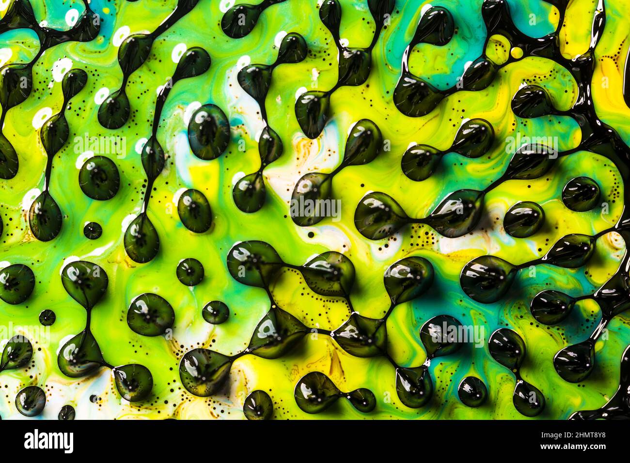Arte astratta. Vortici, design artistico con coloratissimi colori a olio che formano sorprendenti strutture intricate con ferrofluido. Foto Stock