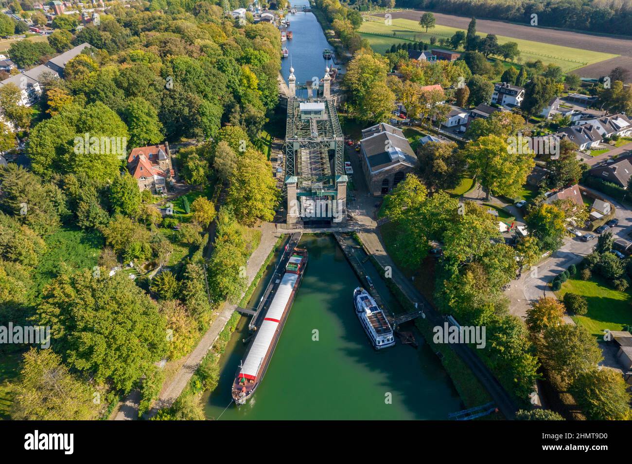 Vista aerea Henrichenburg, canale Reno-Herne, Castrop-Rauxel, zona della Ruhr, Renania settentrionale-Vestfalia, Germania Foto Stock