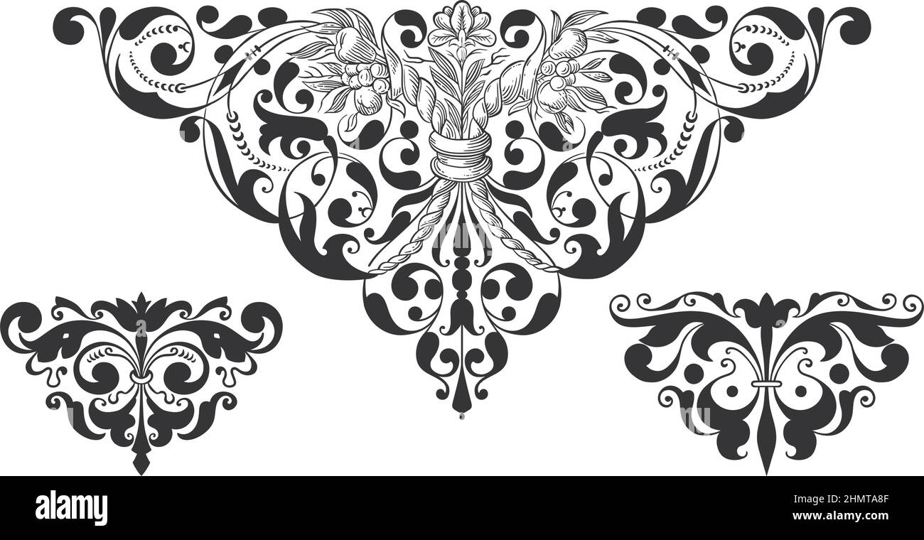 Set di vignette vintage.tre motivi triangolari. Ornamento geometrico astratto. Illustrazione Vettoriale