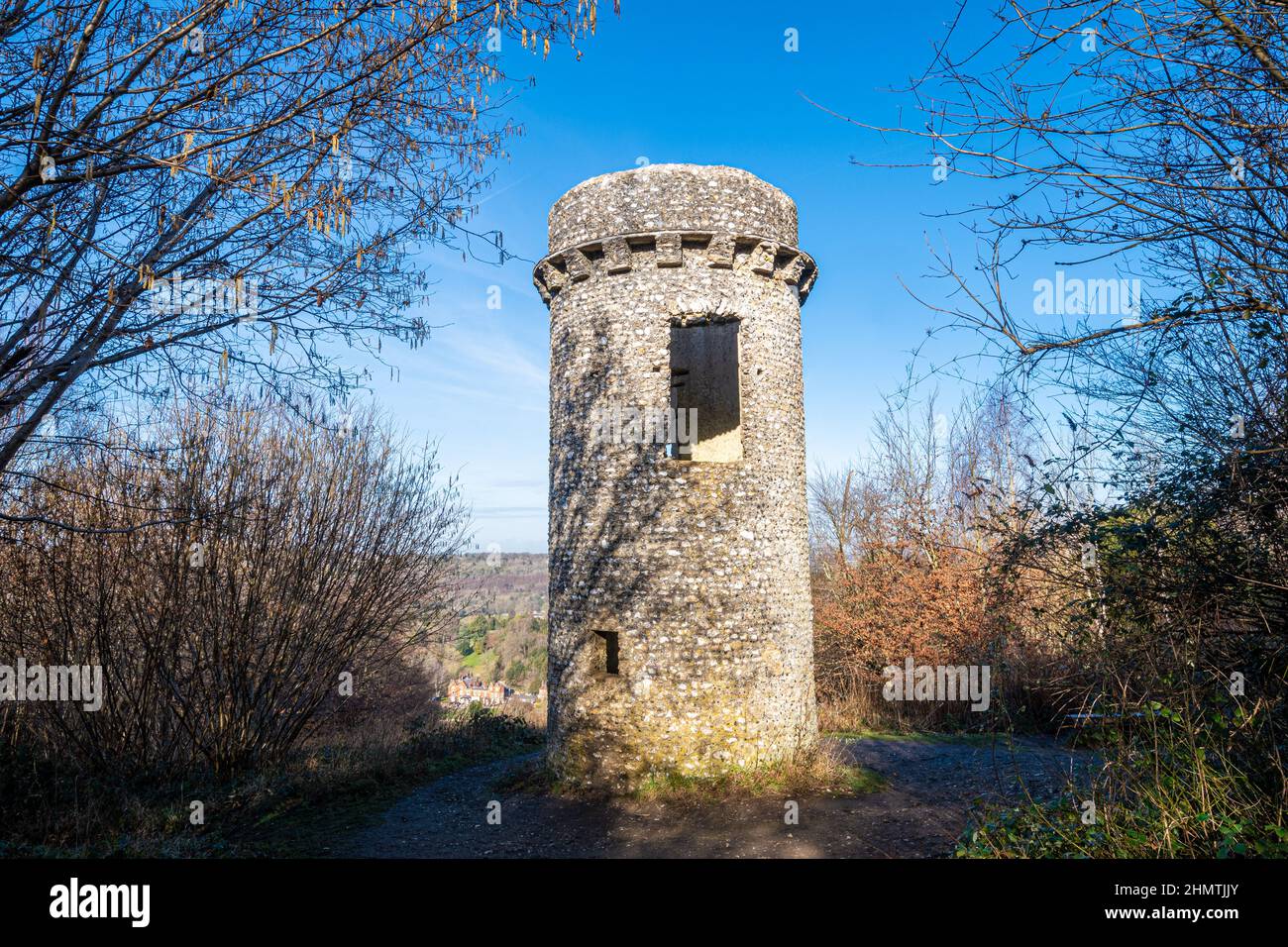 Broadwoods Folly o Tower a Box Hill, Surrey, Inghilterra, Regno Unito Foto Stock