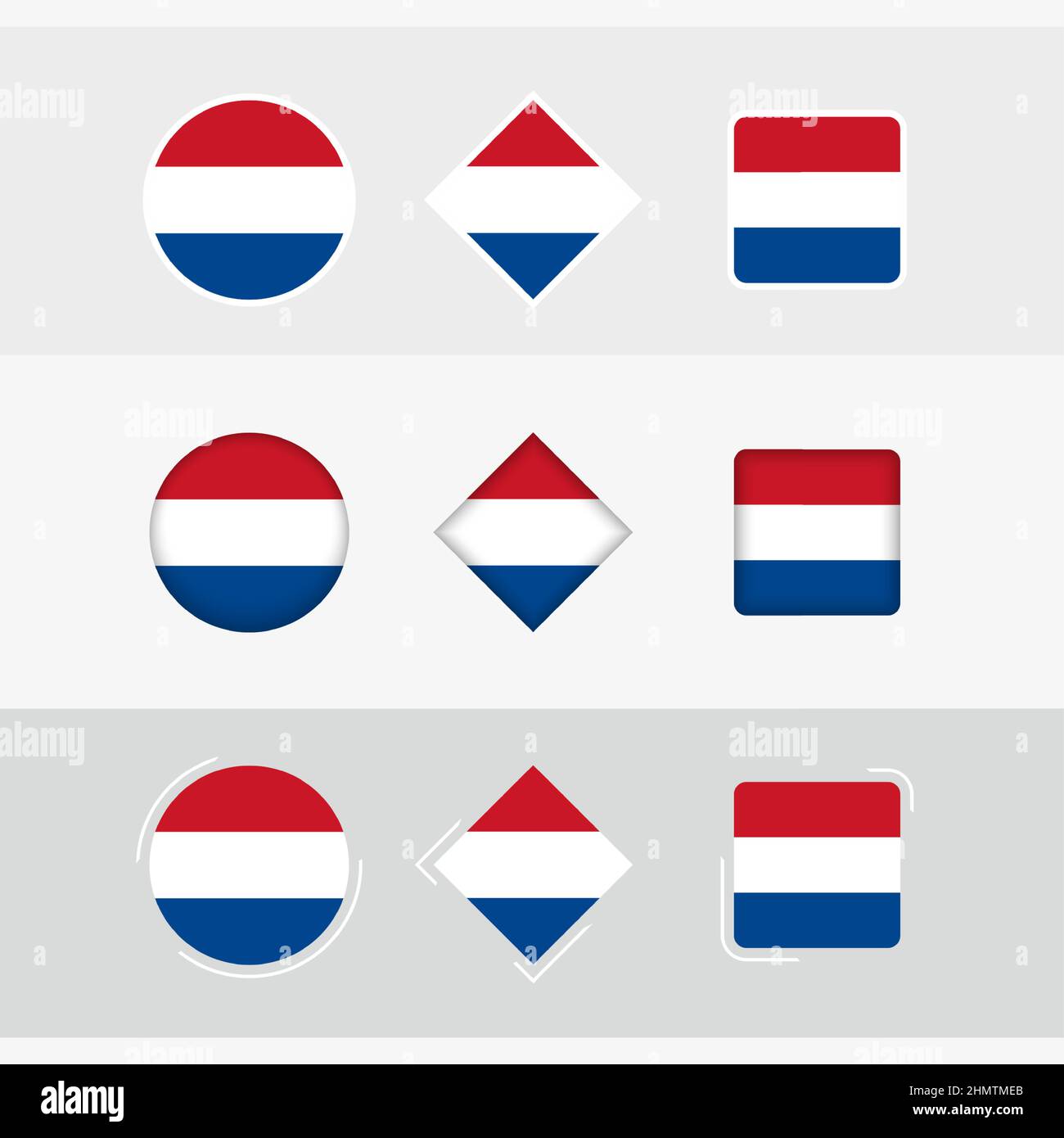 Set icone bandiera Paesi Bassi, bandiera vettore Paesi Bassi. Tre versioni di icona. Illustrazione Vettoriale