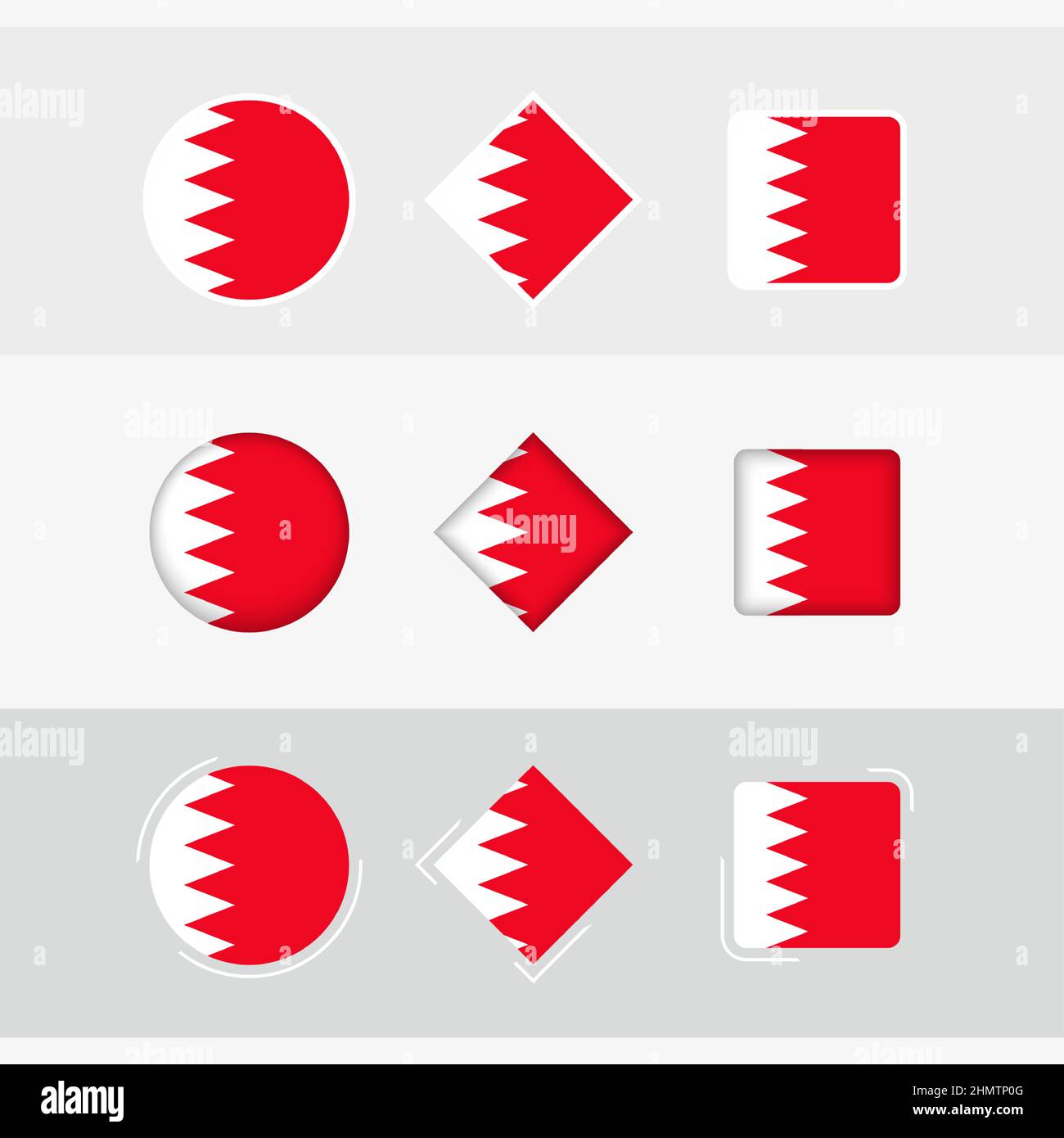 Set icone bandiera Bahrain, bandiera vettoriale Bahrain. Tre versioni di icona. Illustrazione Vettoriale